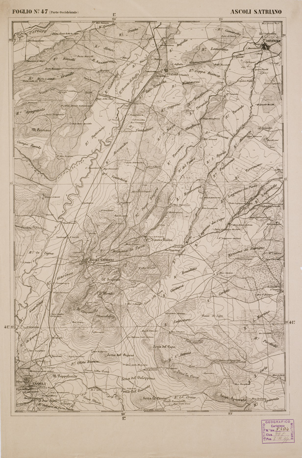 (N:2333) CARTA DELL' ITALIA MERIDIONALE EDITA DALL'ISTITUTO TOPOGRAFICO MILITARE ITALIANO - Foglio 47 parte occidentale - Ascoli Satriano (B0001018) Carte e stampe antiche: riproduzione a colori su carta (formato A1)