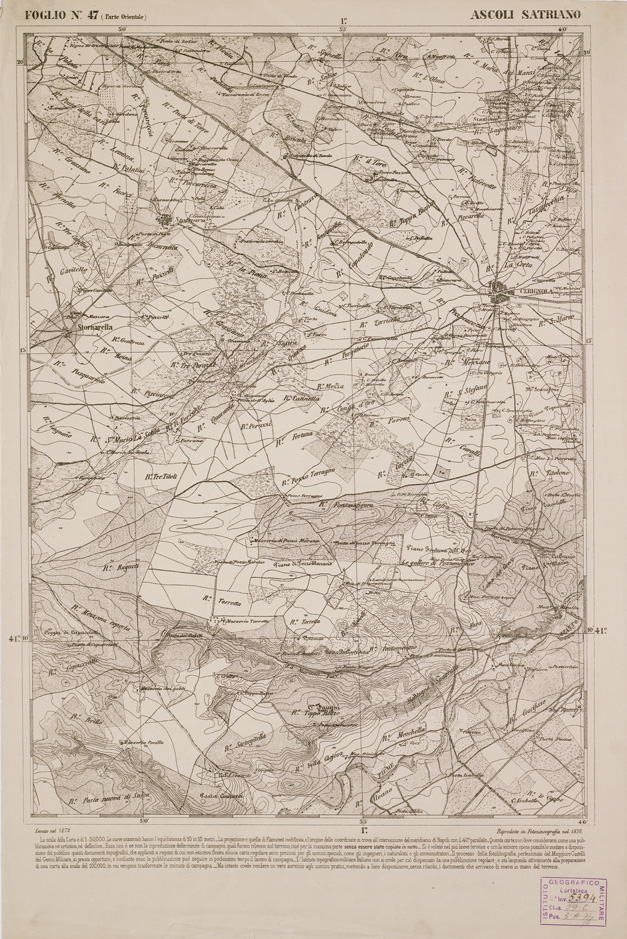 (N:2334) CARTA DELL' ITALIA MERIDIONALE EDITA DALL'ISTITUTO TOPOGRAFICO MILITARE ITALIANO - Foglio 47 parte orientale - Ascoli Satriano (B0001019) Carte e stampe antiche: riproduzione a colori su carta (formato A1)