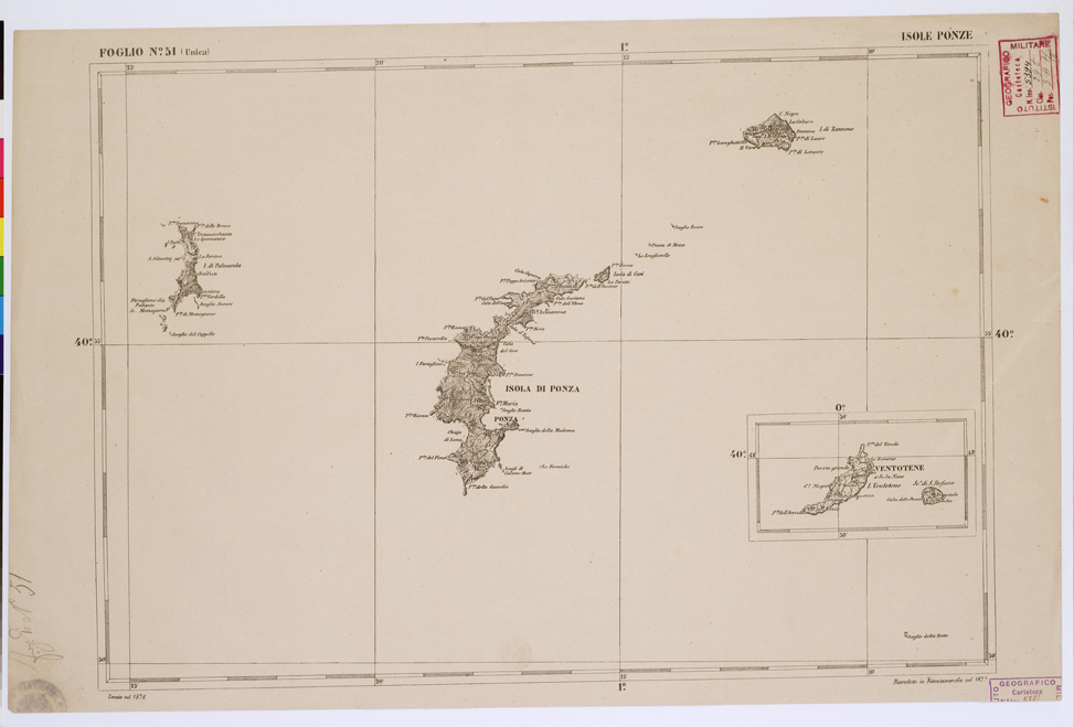 (N:2341) CARTA DELL' ITALIA MERIDIONALE EDITA DALL'ISTITUTO TOPOGRAFICO MILITARE ITALIANO - Foglio 51 - Isole Ponze (B0001025) Carte e stampe antiche: riproduzione a colori su carta (formato A1)