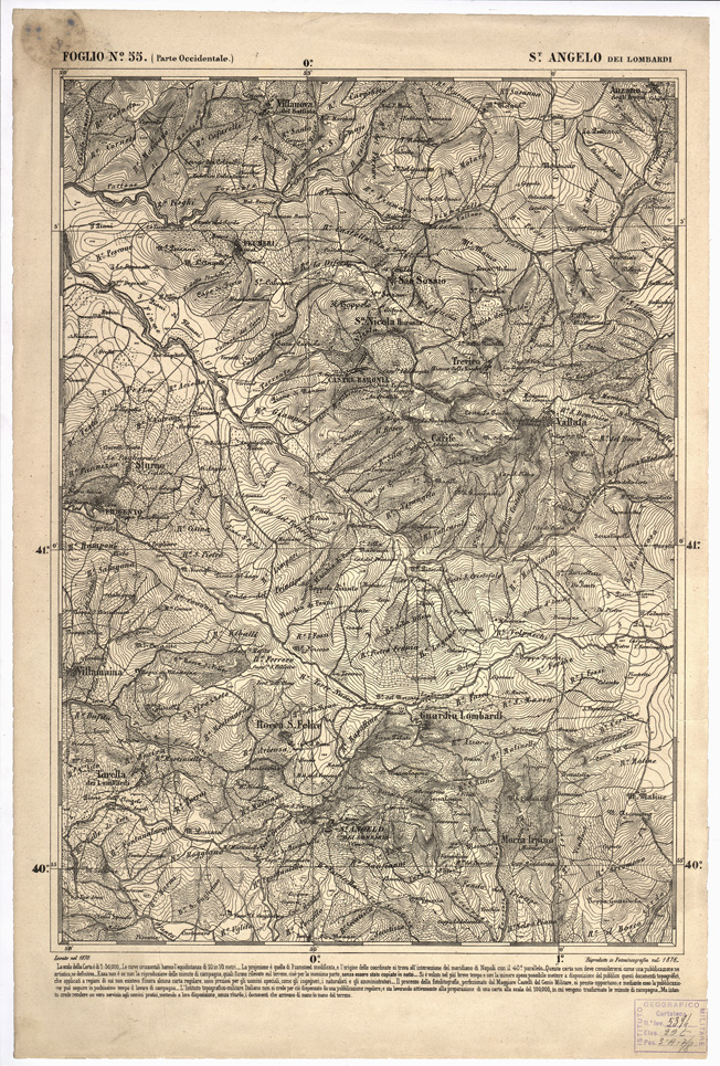 (N:2348) CARTA DELL' ITALIA MERIDIONALE EDITA DALL'ISTITUTO TOPOGRAFICO MILITARE ITALIANO - Foglio 55 parte occidentale - S.t Angelo dei Lombardi (B0001032) Carte e stampe antiche: riproduzione a colori su carta (formato A1)