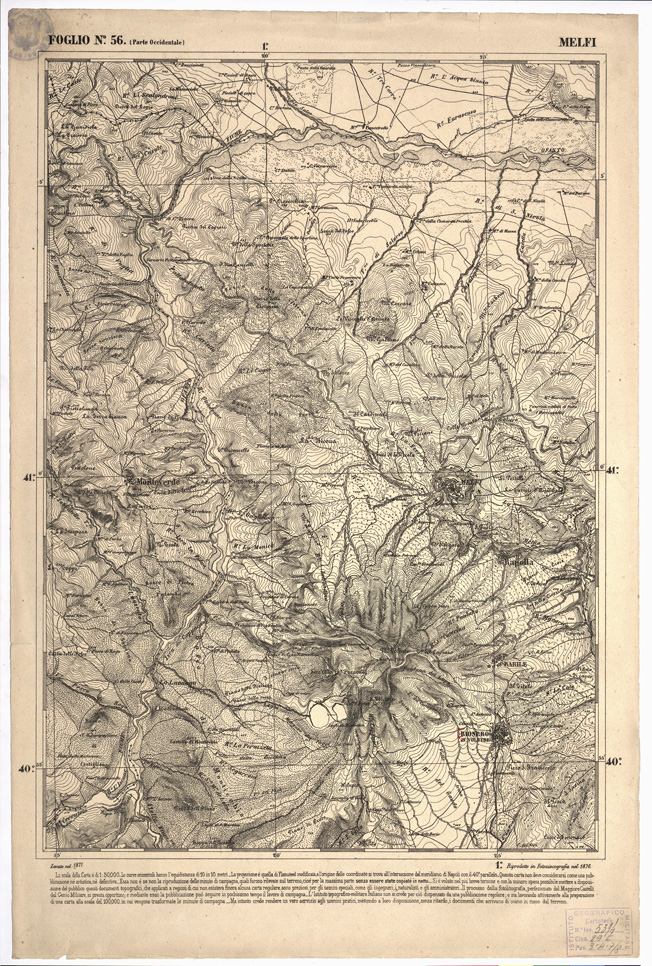 (N:2350) CARTA DELL' ITALIA MERIDIONALE EDITA DALL'ISTITUTO TOPOGRAFICO MILITARE ITALIANO - Foglio 56 parte occidentale - Melfi (B0001034) Carte e stampe antiche: riproduzione a colori su carta (formato A1)