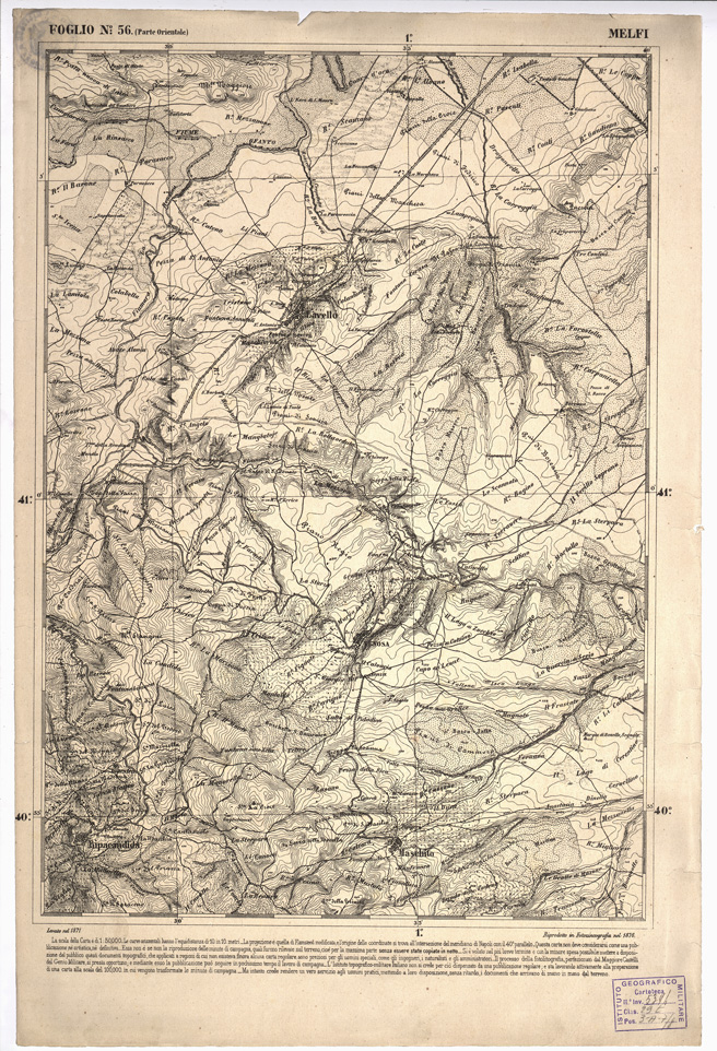 (N:2351) CARTA DELL' ITALIA MERIDIONALE EDITA DALL'ISTITUTO TOPOGRAFICO MILITARE ITALIANO - Foglio 56 parte orientale - Melfi (B0001035) Carte e stampe antiche: riproduzione a colori su carta (formato A1)