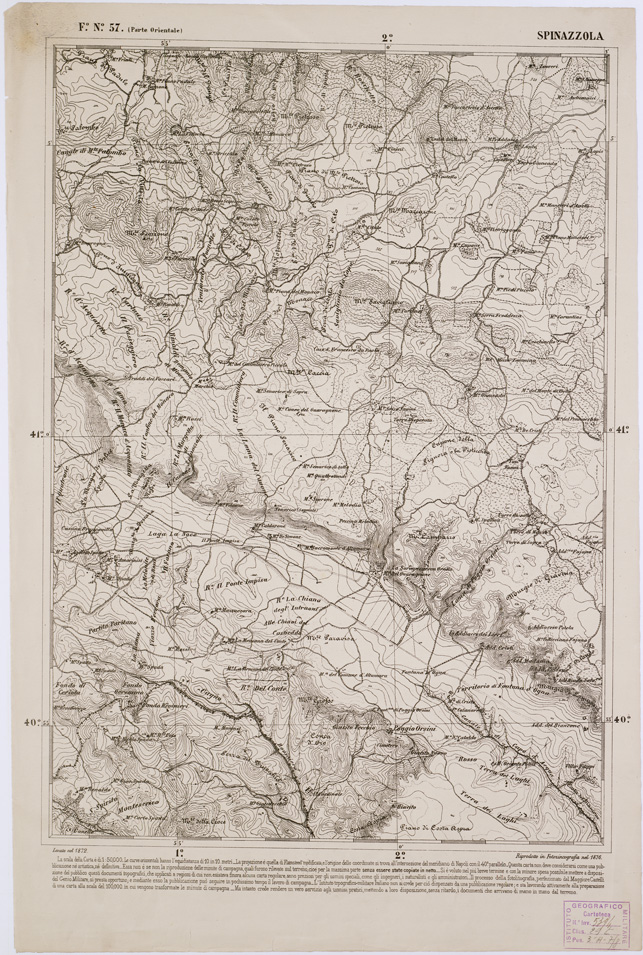 (N:2353) CARTA DELL' ITALIA MERIDIONALE EDITA DALL'ISTITUTO TOPOGRAFICO MILITARE ITALIANO - Foglio 57 parte orientale - Spinazzola (B0001037) Carte e stampe antiche: riproduzione a colori su carta (formato A1)
