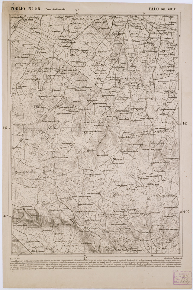 (N:2354) CARTA DELL' ITALIA MERIDIONALE EDITA DALL'ISTITUTO TOPOGRAFICO MILITARE ITALIANO - Foglio 58 parte occidentale - Palo del Colle (B0001038) Carte e stampe antiche: riproduzione a colori su carta (formato A1)