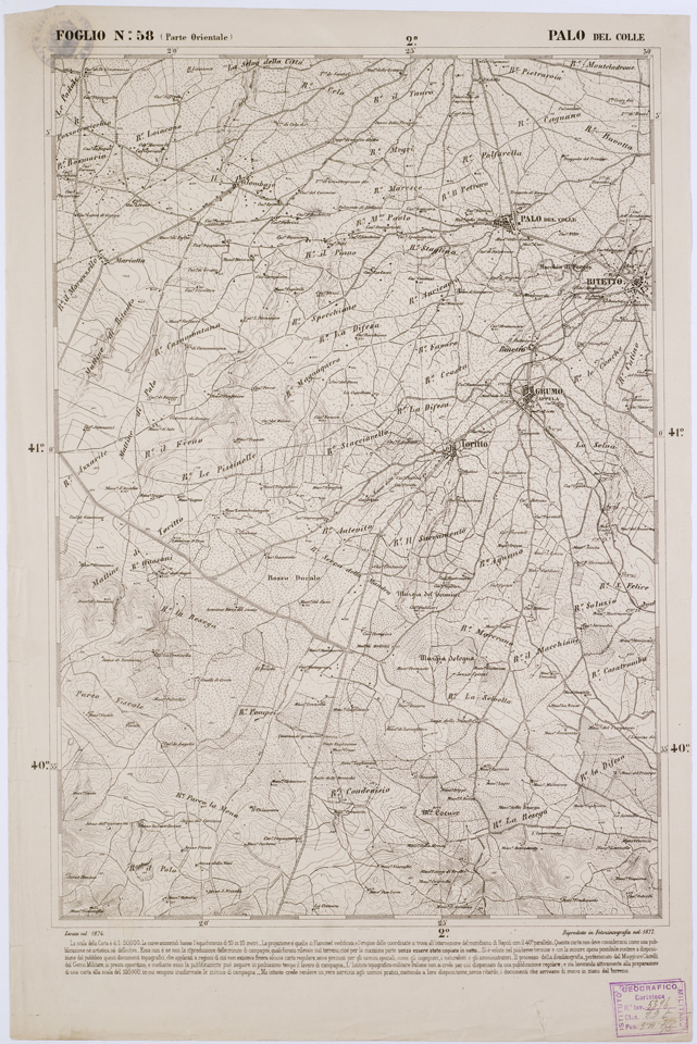 (N:2355) CARTA DELL' ITALIA MERIDIONALE EDITA DALL'ISTITUTO TOPOGRAFICO MILITARE ITALIANO - Foglio 58 parte orientale - Palo del Colle (B0001039) Carte e stampe antiche: riproduzione a colori su carta (formato A1)
