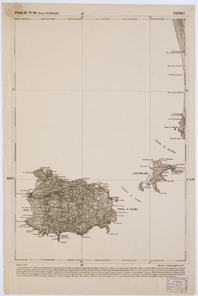 (N:2361) CARTA DELL' ITALIA MERIDIONALE EDITA DALL'ISTITUTO TOPOGRAFICO MILITARE ITALIANO - Foglio 61 parte occidentale - Napoli (B0001043) Carte e stampe antiche: riproduzione a colori su carta (formato A1)