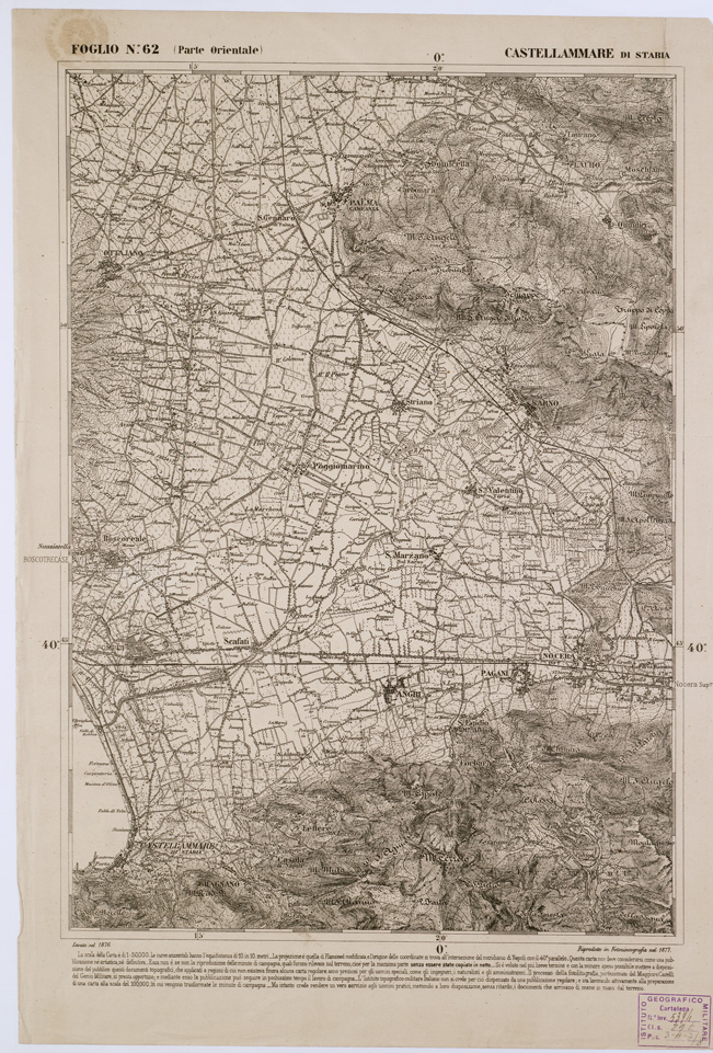 (N:2364) CARTA DELL' ITALIA MERIDIONALE EDITA DALL'ISTITUTO TOPOGRAFICO MILITARE ITALIANO - Foglio 62 parte orientale - Castellammare di Stabia (B0001046) Carte e stampe antiche: riproduzione a colori su carta (formato A1)