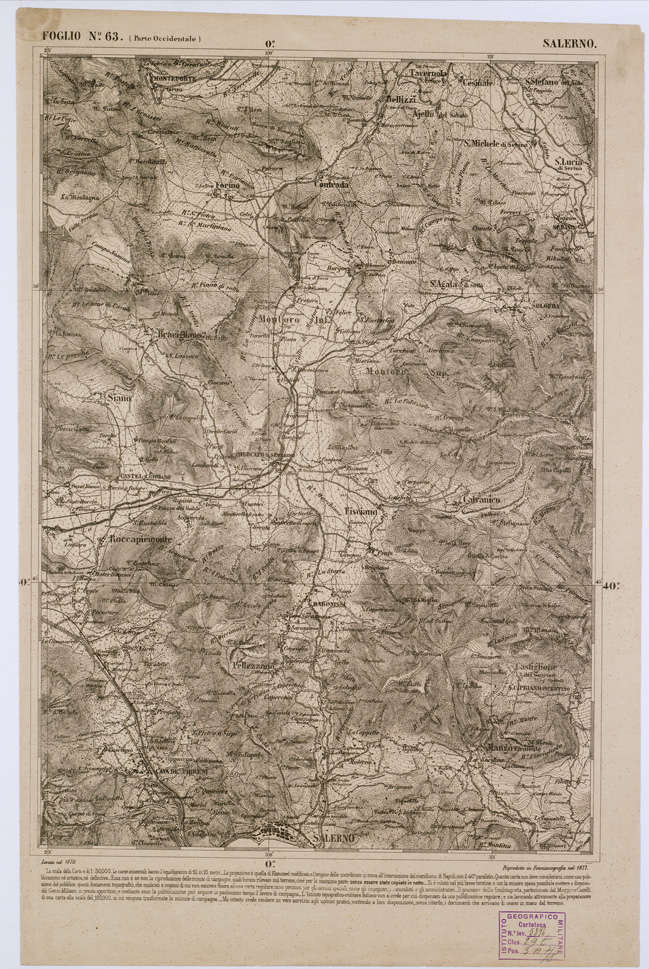 (N:2365) CARTA DELL' ITALIA MERIDIONALE EDITA DALL'ISTITUTO TOPOGRAFICO MILITARE ITALIANO - Foglio 63 parte occidentale - Salerno (B0001047) Carte e stampe antiche: riproduzione a colori su carta (formato A1)