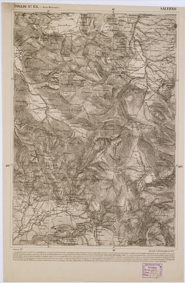 (N:2366) CARTA DELL' ITALIA MERIDIONALE EDITA DALL'ISTITUTO TOPOGRAFICO MILITARE ITALIANO - Foglio 63 parte orientale - Salerno (B0001048) Carte e stampe antiche: riproduzione a colori su carta (formato A1)