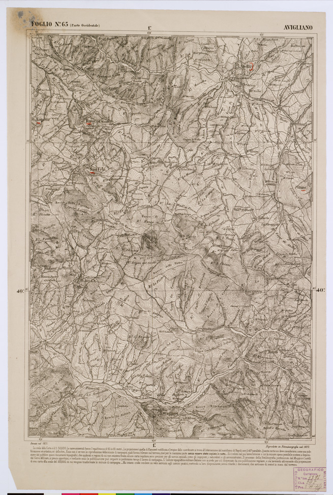 (N:2369) CARTA DELL' ITALIA MERIDIONALE EDITA DALL'ISTITUTO TOPOGRAFICO MILITARE ITALIANO - Foglio 65 parte occidentale - Avigliano (B0001051) Carte e stampe antiche: riproduzione a colori su carta (formato A1)