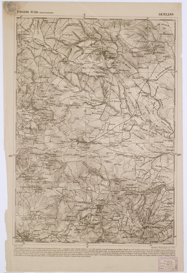 (N:2371) CARTA DELL' ITALIA MERIDIONALE EDITA DALL'ISTITUTO TOPOGRAFICO MILITARE ITALIANO - Foglio 66 parte occidentale - Genzano (B0001053) Carte e stampe antiche: riproduzione a colori su carta (formato A1)