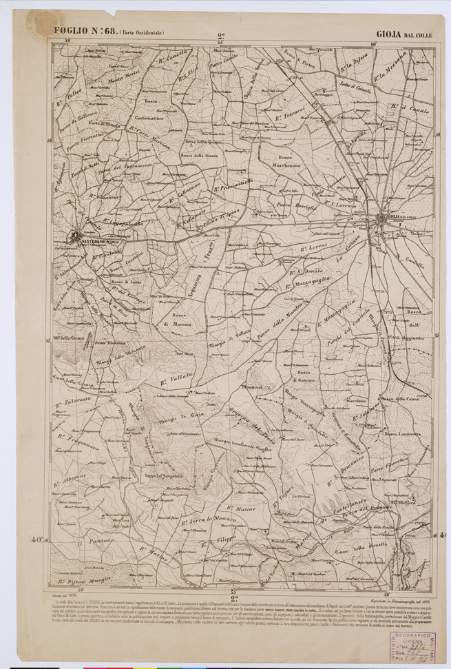 (N:2375) CARTA DELL' ITALIA MERIDIONALE EDITA DALL'ISTITUTO TOPOGRAFICO MILITARE ITALIANO - Foglio 68 parte occidentale - Gioja dal Colle (B0001057) Carte e stampe antiche: riproduzione a colori su carta (formato A1)