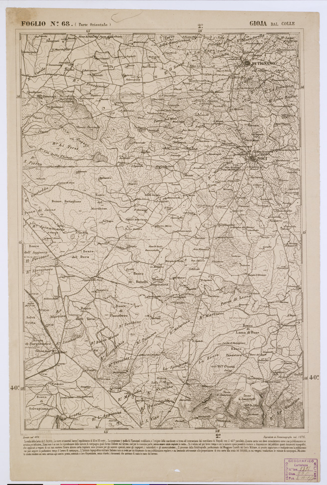 (N:2376) CARTA DELL' ITALIA MERIDIONALE EDITA DALL'ISTITUTO TOPOGRAFICO MILITARE ITALIANO - Foglio 68 parte orientale - Gioja dal Colle (B0001058) Carte e stampe antiche: riproduzione a colori su carta (formato A1)