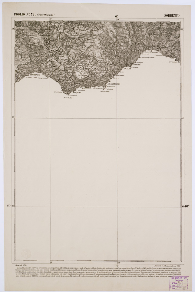 (N:2385) CARTA DELL' ITALIA MERIDIONALE EDITA DALL'ISTITUTO TOPOGRAFICO MILITARE ITALIANO - Foglio 72 parte orientale - Sorrento (B0001065) Carte e stampe antiche: riproduzione a colori su carta (formato A1)