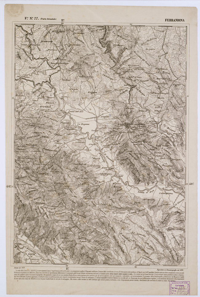 (N:2396) CARTA DELL' ITALIA MERIDIONALE EDITA DALL'ISTITUTO TOPOGRAFICO MILITARE ITALIANO - Foglio 77 parte orientale - Ferrandina (B0001076) Carte e stampe antiche: riproduzione a colori su carta (formato A1)
