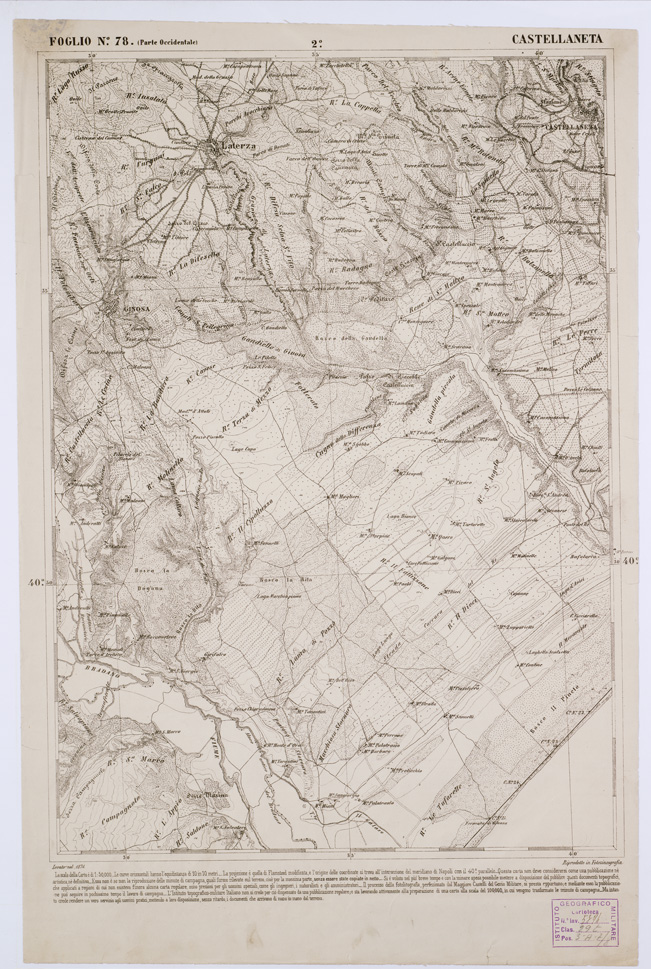 (N:2397) CARTA DELL' ITALIA MERIDIONALE EDITA DALL'ISTITUTO TOPOGRAFICO MILITARE ITALIANO - Foglio 78 parte occidentale - Castellaneta (B0001077) Carte e stampe antiche: riproduzione a colori su carta (formato A1)