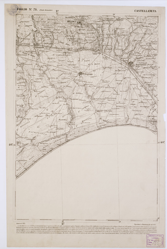 (N:2398) CARTA DELL' ITALIA MERIDIONALE EDITA DALL'ISTITUTO TOPOGRAFICO MILITARE ITALIANO - Foglio 78 parte orientale - Castellaneta (B0001078) Carte e stampe antiche: riproduzione a colori su carta (formato A1)