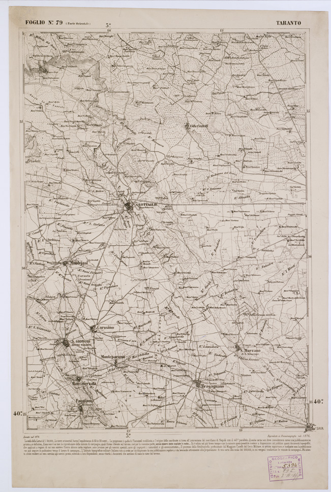(N:2400) CARTA DELL' ITALIA MERIDIONALE EDITA DALL'ISTITUTO TOPOGRAFICO MILITARE ITALIANO - Foglio 79 parte orientale - Taranto (B0001080) Carte e stampe antiche: riproduzione a colori su carta (formato A1)