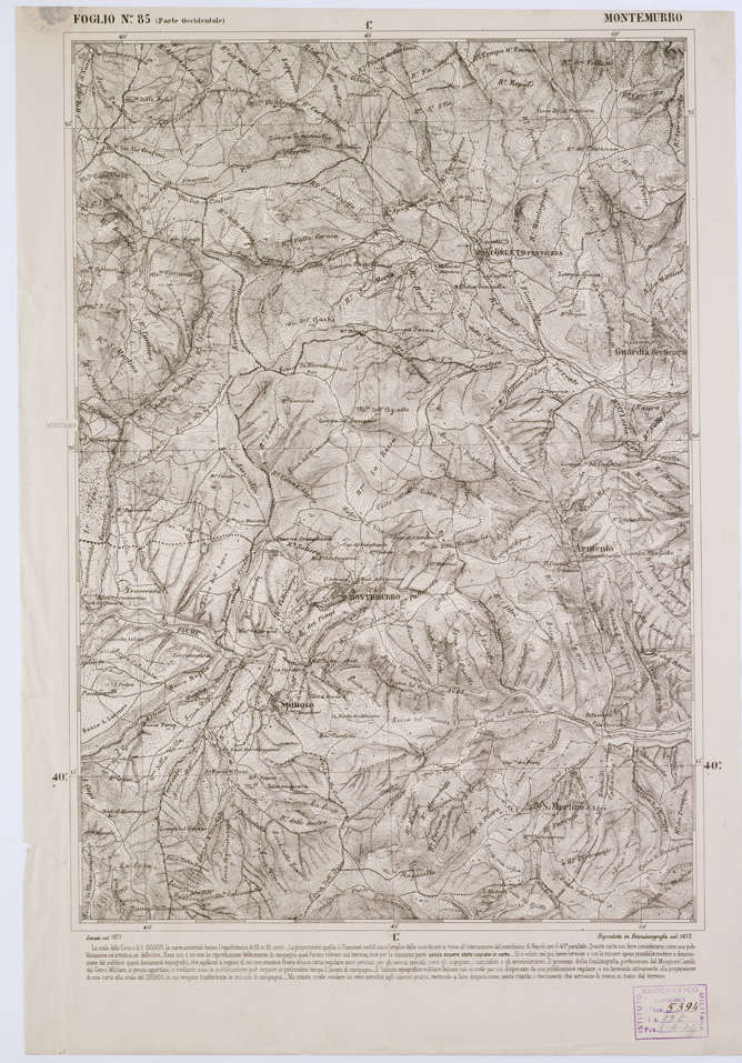 (N:2411) CARTA DELL' ITALIA MERIDIONALE EDITA DALL'ISTITUTO TOPOGRAFICO MILITARE ITALIANO - Foglio 85 parte occidentale - Montemurro (B0001090) Carte e stampe antiche: riproduzione a colori su carta (formato A1)