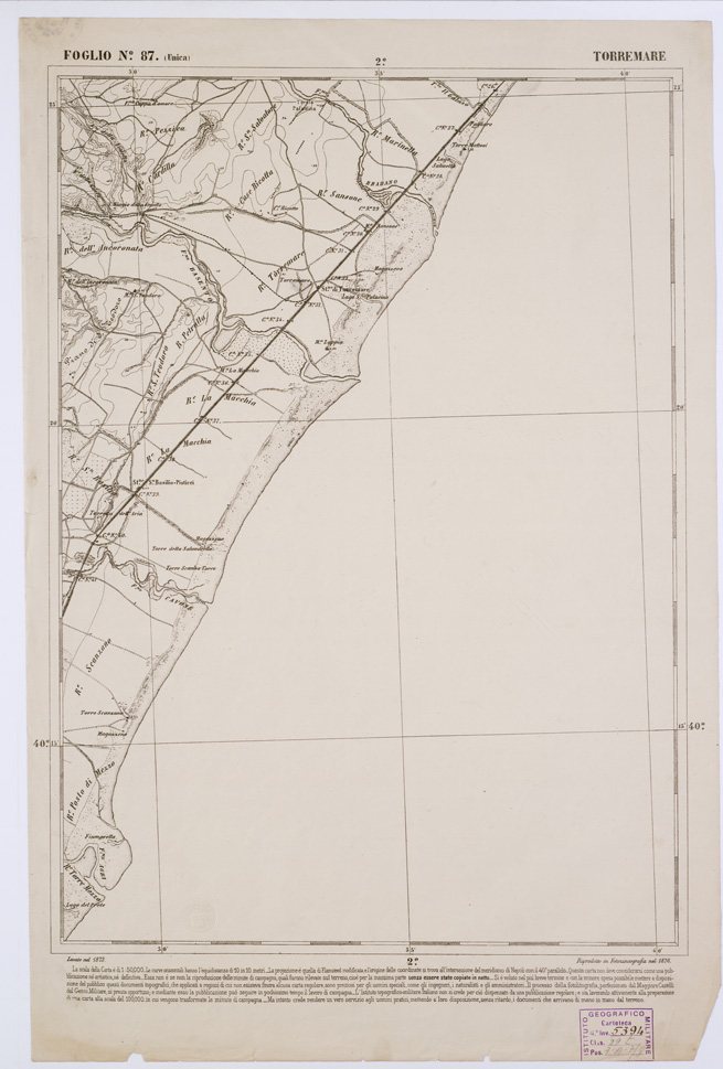 (N:2415) CARTA DELL' ITALIA MERIDIONALE EDITA DALL'ISTITUTO TOPOGRAFICO MILITARE ITALIANO - Foglio 87 - Torremare (B0001098) Carte e stampe antiche: riproduzione a colori su carta (formato A1)