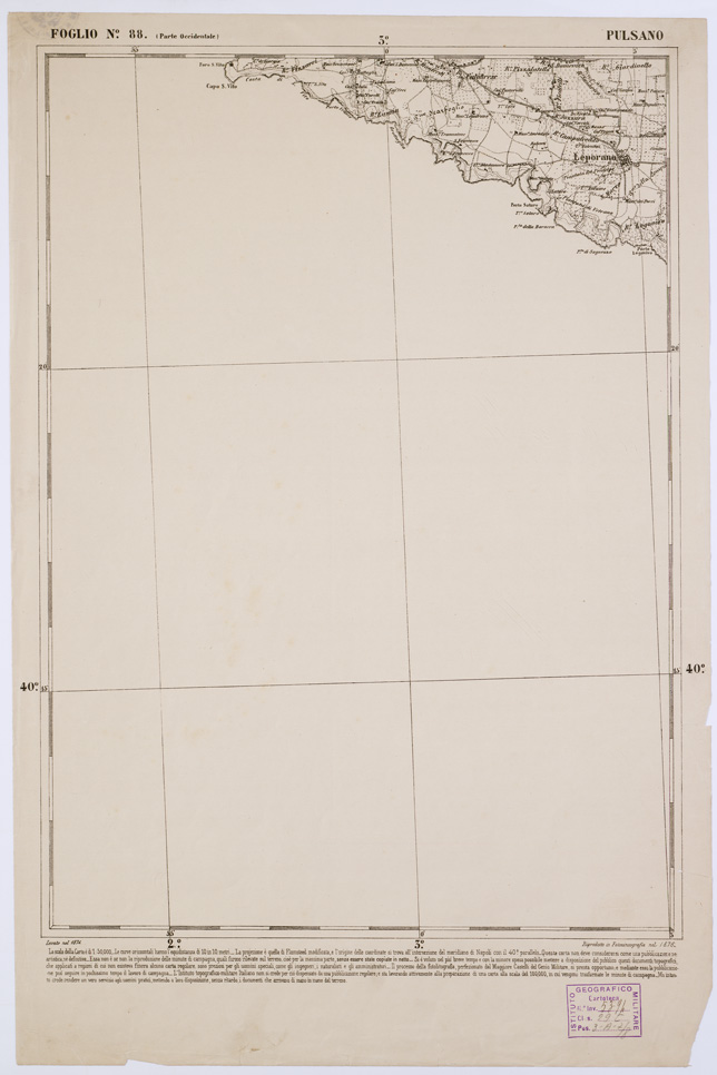 (N:2416) CARTA DELL' ITALIA MERIDIONALE EDITA DALL'ISTITUTO TOPOGRAFICO MILITARE ITALIANO - Foglio 88 parte occidentale - Pulsano (B0001099) Carte e stampe antiche: riproduzione a colori su carta (formato A1)