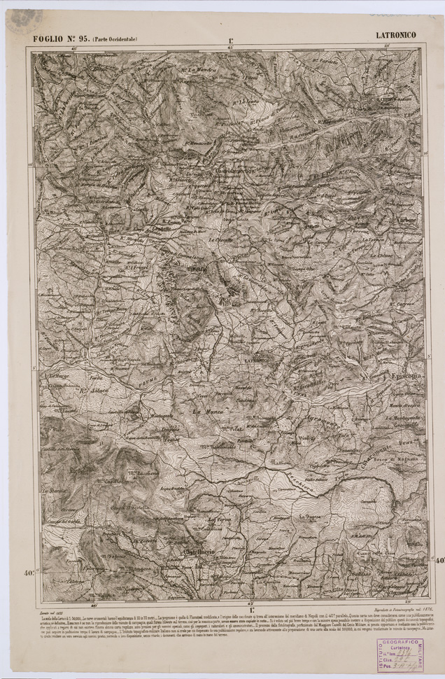 (N:2430) CARTA DELL' ITALIA MERIDIONALE EDITA DALL'ISTITUTO TOPOGRAFICO MILITARE ITALIANO - Foglio 95 parte occidentale - Latronico (B0001111) Carte e stampe antiche: riproduzione a colori su carta (formato A1)
