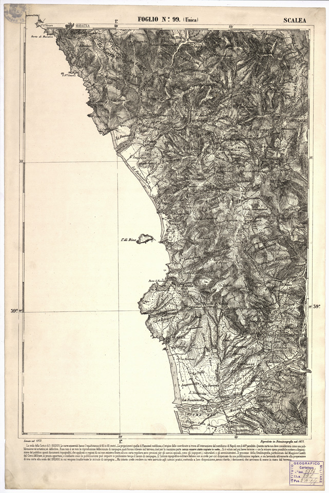 (N:2437) CARTA DELL' ITALIA MERIDIONALE EDITA DALL'ISTITUTO TOPOGRAFICO MILITARE ITALIANO - Foglio 99 - Scalea (B0001118) Carte e stampe antiche: riproduzione a colori su carta (formato A1)