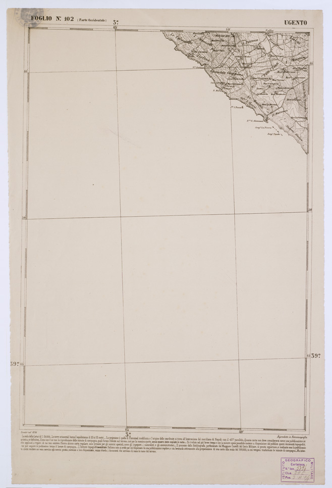 (N:2141) CARTA DELL' ITALIA MERIDIONALE EDITA DALL'ISTITUTO TOPOGRAFICO MILITARE ITALIANO - Foglio 102 parte occidentale - Ugento (B0001123) Carte e stampe antiche: riproduzione a colori su carta (formato A1)