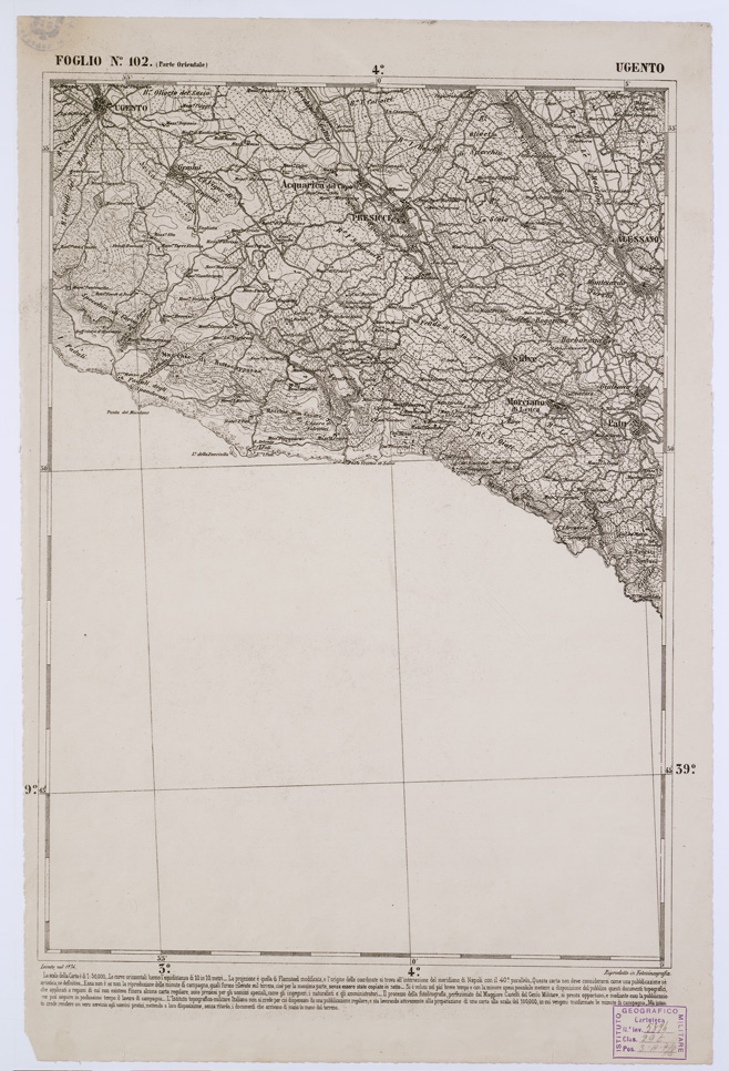 (N:2142) CARTA DELL' ITALIA MERIDIONALE EDITA DALL'ISTITUTO TOPOGRAFICO MILITARE ITALIANO - Foglio 102 parte orientale - Ugento (B0001124) Carte e stampe antiche: riproduzione a colori su carta (formato A1)
