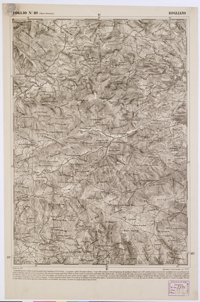 (N:2161) CARTA DELL' ITALIA MERIDIONALE EDITA DALL'ISTITUTO TOPOGRAFICO MILITARE ITALIANO - Foglio 111 parte orientale - Rogliano (B0001141) Carte e stampe antiche: riproduzione a colori su carta (formato A1)