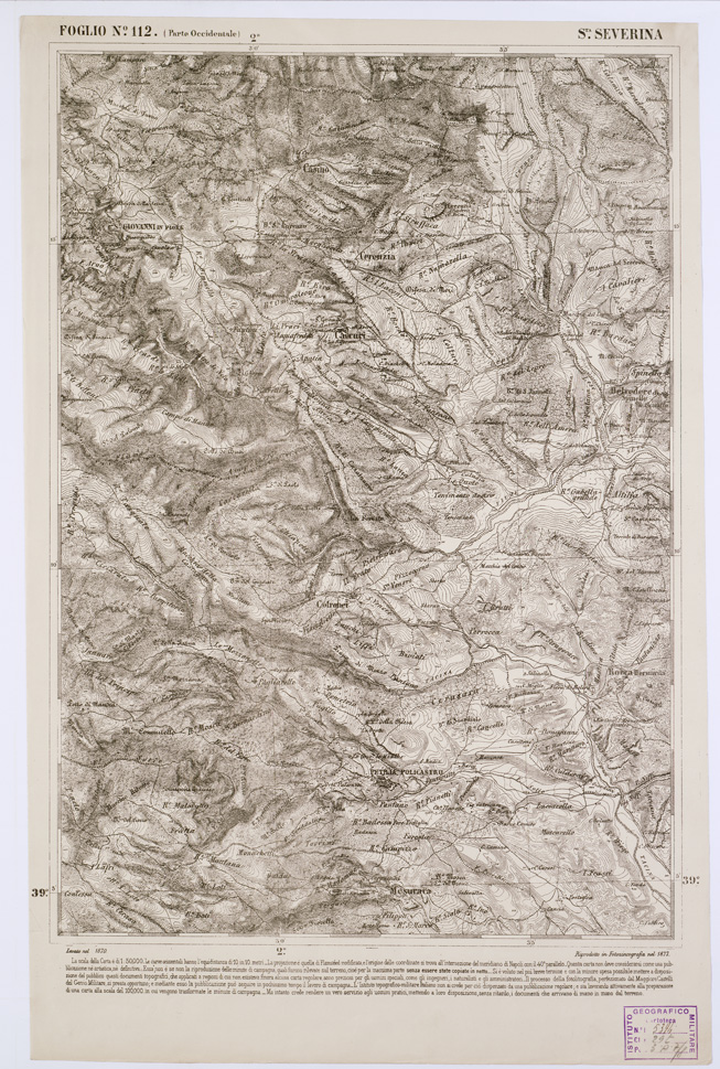 (N:2162) CARTA DELL' ITALIA MERIDIONALE EDITA DALL'ISTITUTO TOPOGRAFICO MILITARE ITALIANO - Foglio 112 parte occidentale - S.ta Severina (B0001142) Carte e stampe antiche: riproduzione a colori su carta (formato A1)