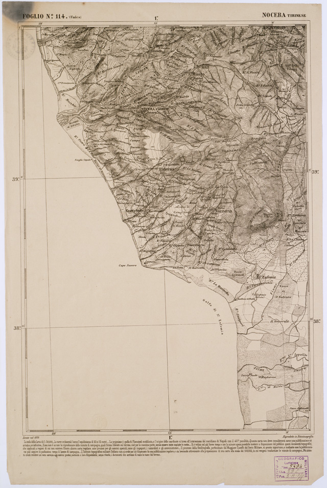 (N:2165) CARTA DELL' ITALIA MERIDIONALE EDITA DALL'ISTITUTO TOPOGRAFICO MILITARE ITALIANO - Foglio 114 - Nocera Tirinese (B0001145) Carte e stampe antiche: riproduzione a colori su carta (formato A1)