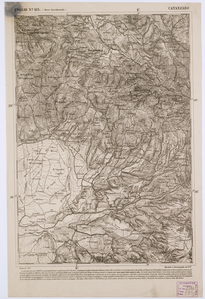 (N:2166) CARTA DELL' ITALIA MERIDIONALE EDITA DALL'ISTITUTO TOPOGRAFICO MILITARE ITALIANO - Foglio 115 parte occidentale - Catanzaro (B0001146) Carte e stampe antiche: riproduzione a colori su carta (formato A1)