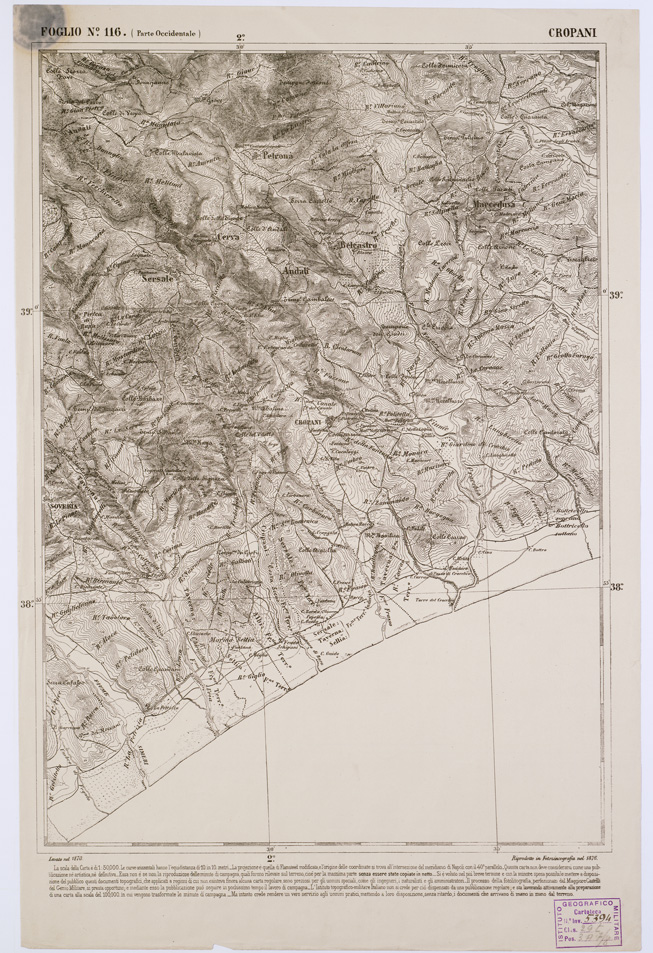 (N:2168) CARTA DELL' ITALIA MERIDIONALE EDITA DALL'ISTITUTO TOPOGRAFICO MILITARE ITALIANO - Foglio 116 parte occidentale - Cropani (B0001148) Carte e stampe antiche: riproduzione a colori su carta (formato A1)