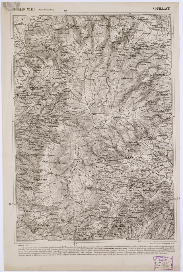 (N:2173) CARTA DELL' ITALIA MERIDIONALE EDITA DALL'ISTITUTO TOPOGRAFICO MILITARE ITALIANO - Foglio 119 parte occidentale - Squillace (B0001153) Carte e stampe antiche: riproduzione a colori su carta (formato A1)