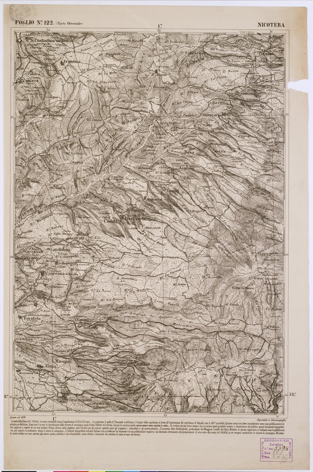 (N:2181) CARTA DELL' ITALIA MERIDIONALE EDITA DALL'ISTITUTO TOPOGRAFICO MILITARE ITALIANO - Foglio 122 parte orientale - Nicotera (B0001160) Carte e stampe antiche: riproduzione a colori su carta (formato A1)
