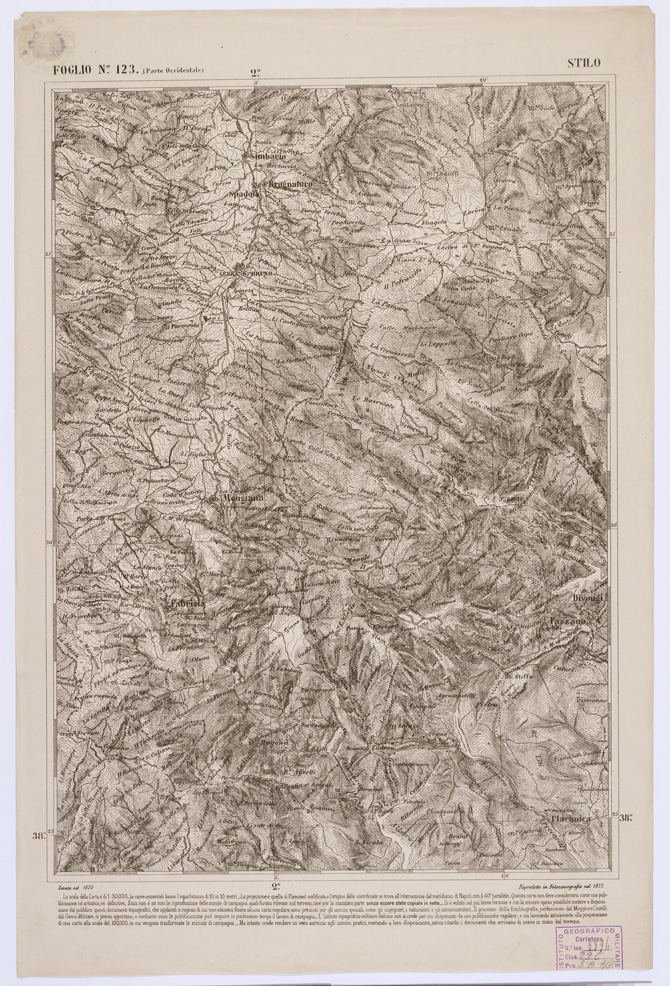 (N:2182) CARTA DELL' ITALIA MERIDIONALE EDITA DALL'ISTITUTO TOPOGRAFICO MILITARE ITALIANO - Foglio 123 parte occidentale - Stilo (B0001161) Carte e stampe antiche: riproduzione a colori su carta (formato A1)