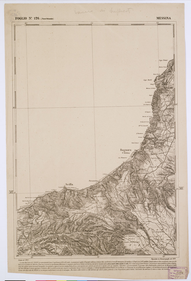 (N:2188) CARTA DELL' ITALIA MERIDIONALE EDITA DALL'ISTITUTO TOPOGRAFICO MILITARE ITALIANO - Foglio 126 parte orientale - Messina (B0001164) Carte e stampe antiche: riproduzione a colori su carta (formato A1)