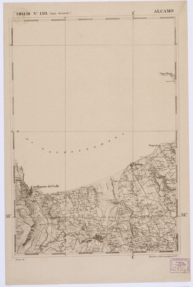 (N:2199) CARTA DELL' ITALIA MERIDIONALE EDITA DALL'ISTITUTO TOPOGRAFICO MILITARE ITALIANO - Foglio 130 parte orientale - Alcamo (B0001171) Carte e stampe antiche: riproduzione a colori su carta (formato A1)