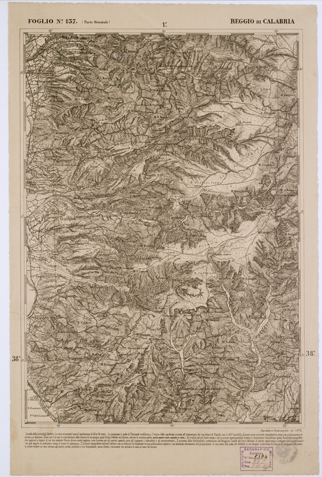 (N:2208) CARTA DELL' ITALIA MERIDIONALE EDITA DALL'ISTITUTO TOPOGRAFICO MILITARE ITALIANO - Foglio 137 parte orientale - Reggio di Calabria (B0001173) Carte e stampe antiche: riproduzione a colori su carta (formato A1)