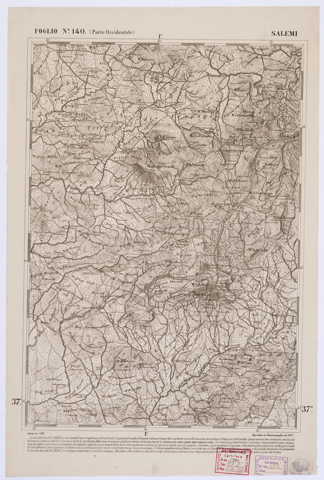 (N:2215) CARTA DELL' ITALIA MERIDIONALE EDITA DALL'ISTITUTO TOPOGRAFICO MILITARE ITALIANO - Foglio 140 parte occidentale - Salemi (B0001176) Carte e stampe antiche: riproduzione a colori su carta (formato A1)
