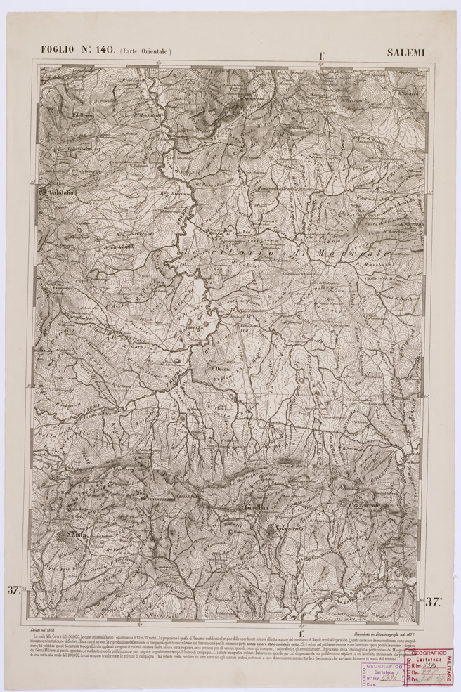 (N:2216) CARTA DELL' ITALIA MERIDIONALE EDITA DALL'ISTITUTO TOPOGRAFICO MILITARE ITALIANO - Foglio 140 parte orientale - Salemi (B0001177) Carte e stampe antiche: riproduzione a colori su carta (formato A1)