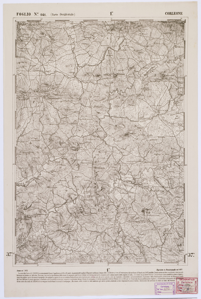 (N:2218) CARTA DELL' ITALIA MERIDIONALE EDITA DALL'ISTITUTO TOPOGRAFICO MILITARE ITALIANO - Foglio 141 parte occidentale - Corleone (B0001178) Carte e stampe antiche: riproduzione a colori su carta (formato A1)