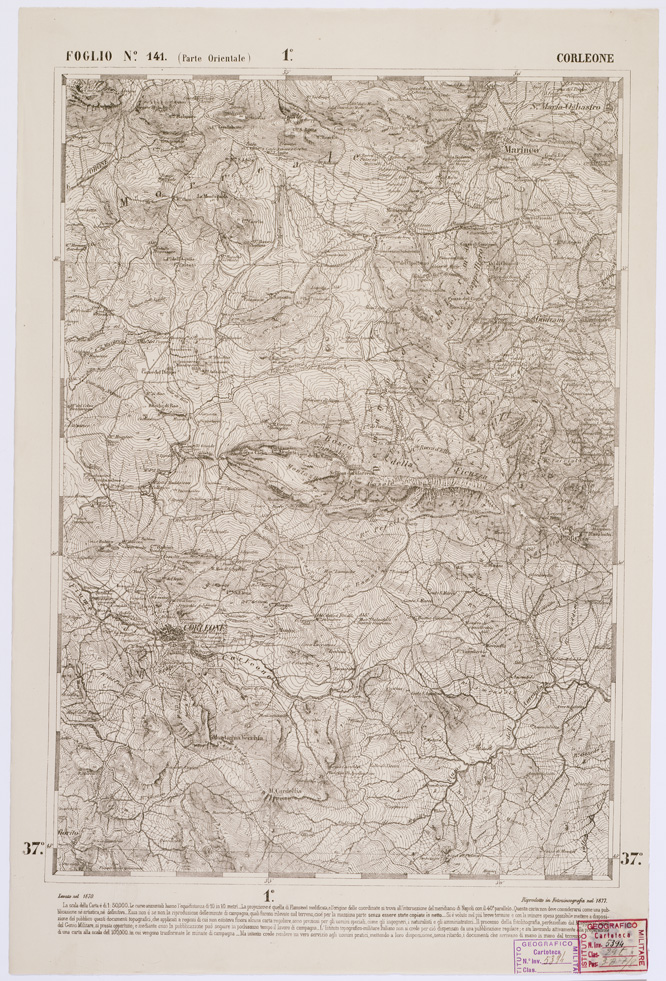 (N:2219) CARTA DELL' ITALIA MERIDIONALE EDITA DALL'ISTITUTO TOPOGRAFICO MILITARE ITALIANO - Foglio 141 parte orientale - Corleone (B0001179) Carte e stampe antiche: riproduzione a colori su carta (formato A1)