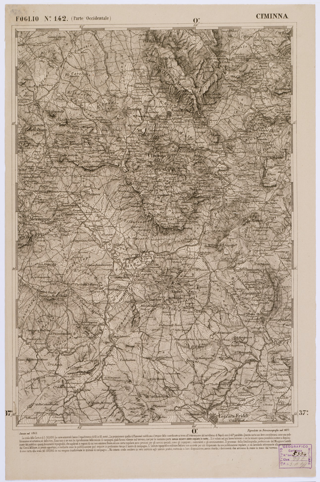 (N:2221) CARTA DELL' ITALIA MERIDIONALE EDITA DALL'ISTITUTO TOPOGRAFICO MILITARE ITALIANO - Foglio 142 parte occidentale - Ciminna (B0001180) Carte e stampe antiche: riproduzione a colori su carta (formato A1)