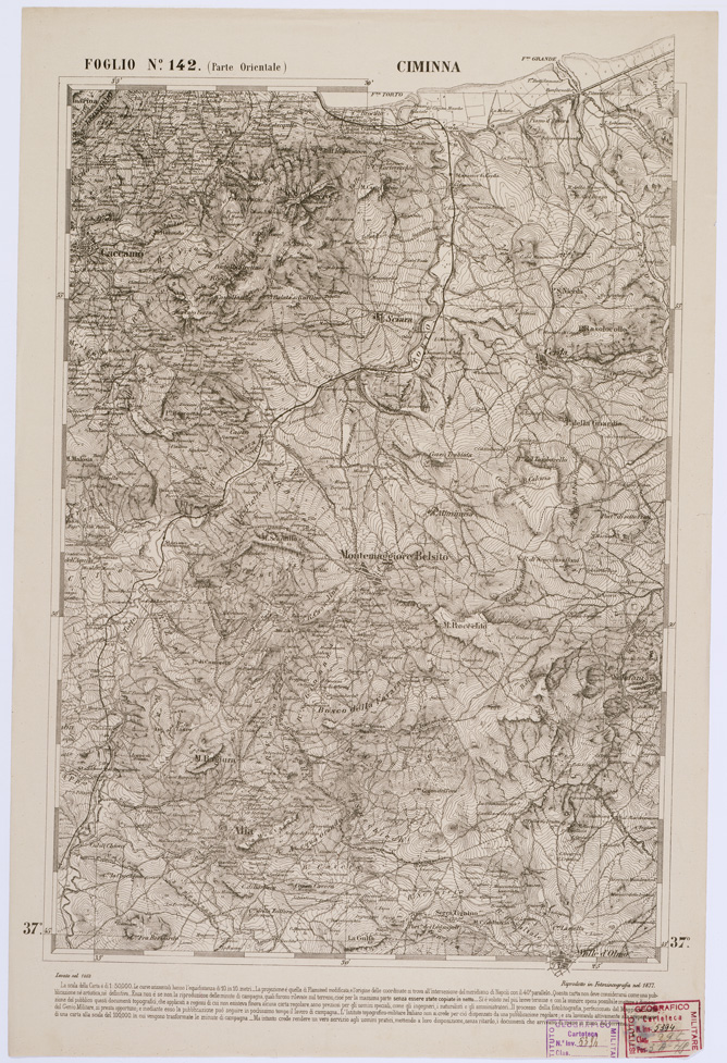 (N:2222) CARTA DELL' ITALIA MERIDIONALE EDITA DALL'ISTITUTO TOPOGRAFICO MILITARE ITALIANO - Foglio 142 parte orientale - Ciminna (B0001181) Carte e stampe antiche: riproduzione a colori su carta (formato A1)
