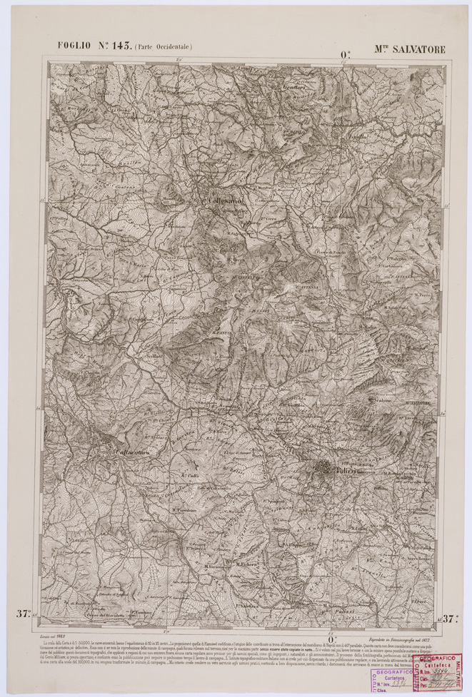 (N:2224) CARTA DELL' ITALIA MERIDIONALE EDITA DALL'ISTITUTO TOPOGRAFICO MILITARE ITALIANO - Foglio 143 parte occidentale - M.te Salvatore (B0001182) Carte e stampe antiche: riproduzione a colori su carta (formato A1)