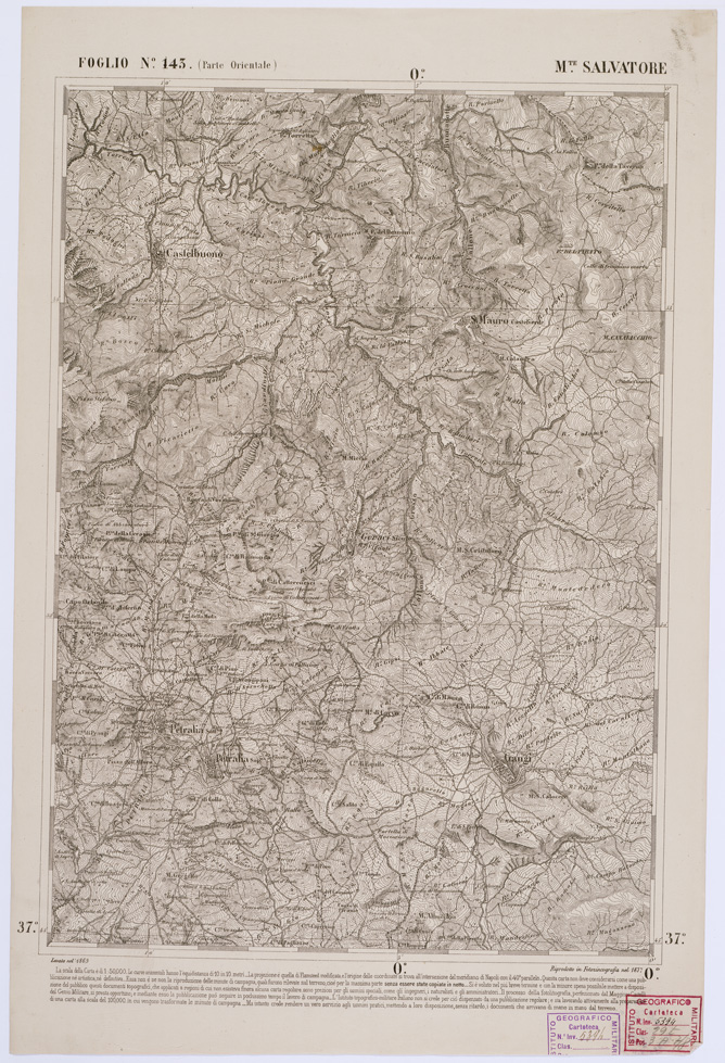 (N:2225) CARTA DELL' ITALIA MERIDIONALE EDITA DALL'ISTITUTO TOPOGRAFICO MILITARE ITALIANO - Foglio 143 parte orientale - M.te Salvatore (B0001183) Carte e stampe antiche: riproduzione a colori su carta (formato A1)