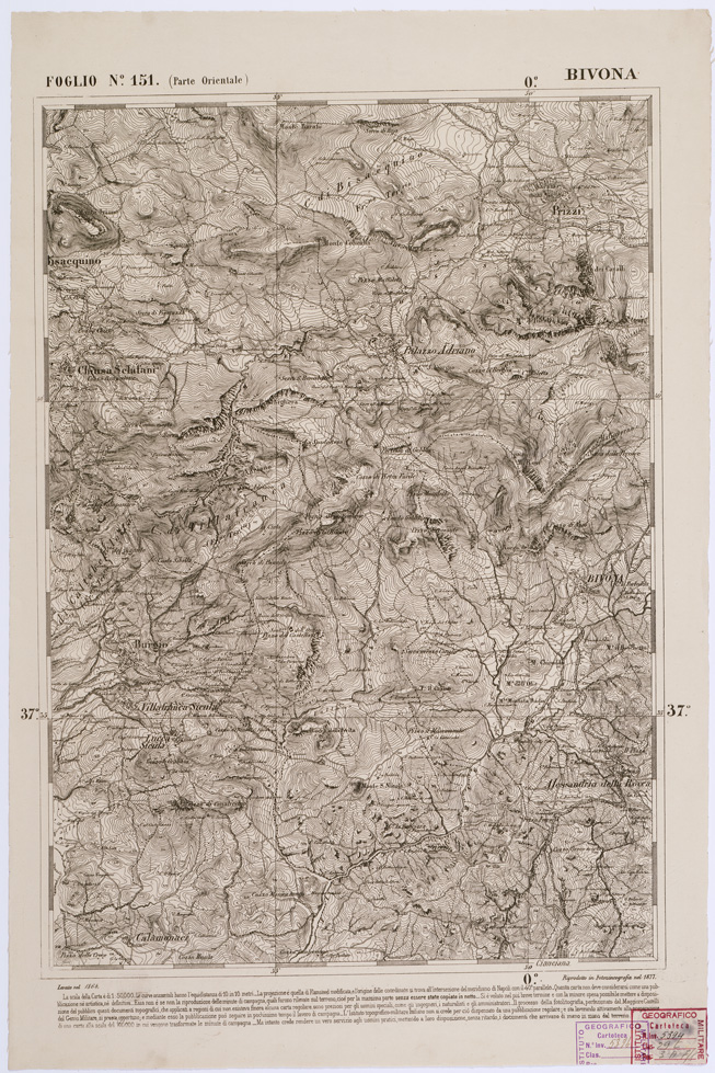 (N:2239) CARTA DELL' ITALIA MERIDIONALE EDITA DALL'ISTITUTO TOPOGRAFICO MILITARE ITALIANO - Foglio 151 parte orientale - Bivona (B0001190) Carte e stampe antiche: riproduzione a colori su carta (formato A1)