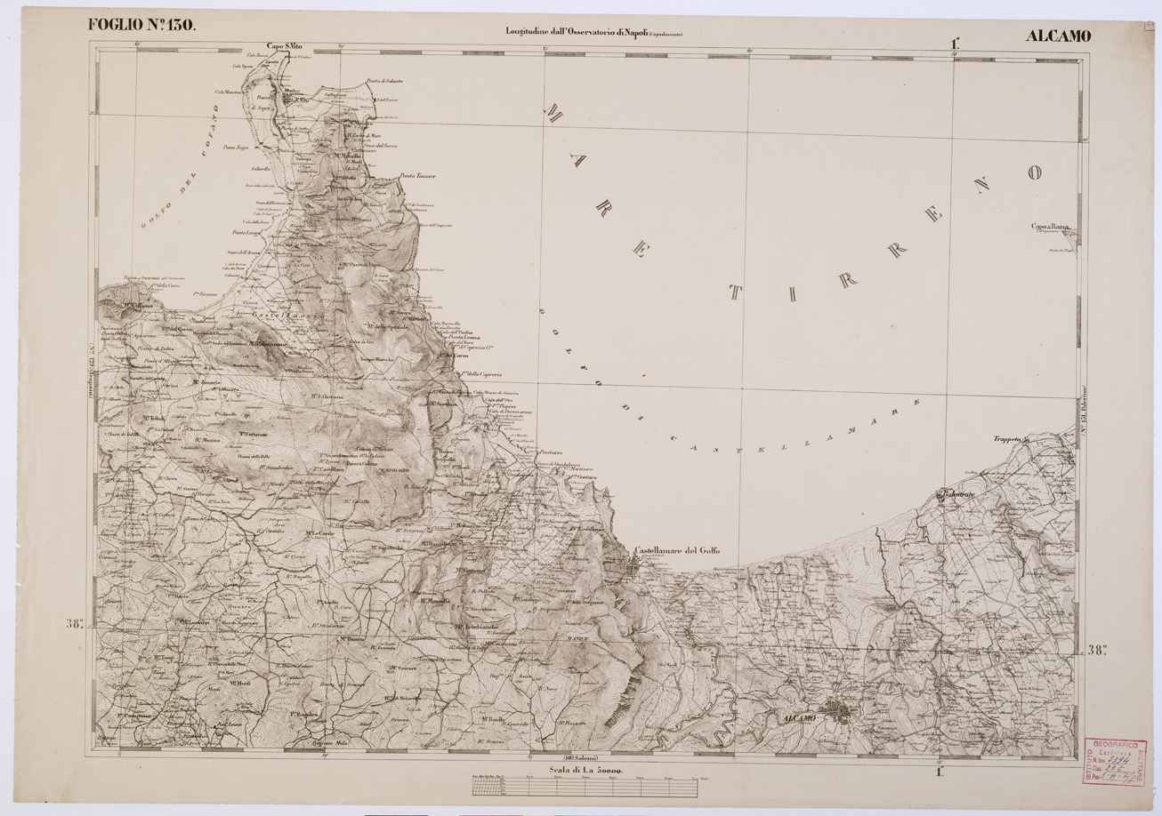 (N:2197) CARTA DELL' ITALIA MERIDIONALE EDITA DALL'ISTITUTO TOPOGRAFICO MILITARE ITALIANO - Foglio 130 - Alcamo (B0001207) Carte e stampe antiche: riproduzione a colori su carta (formato A1)